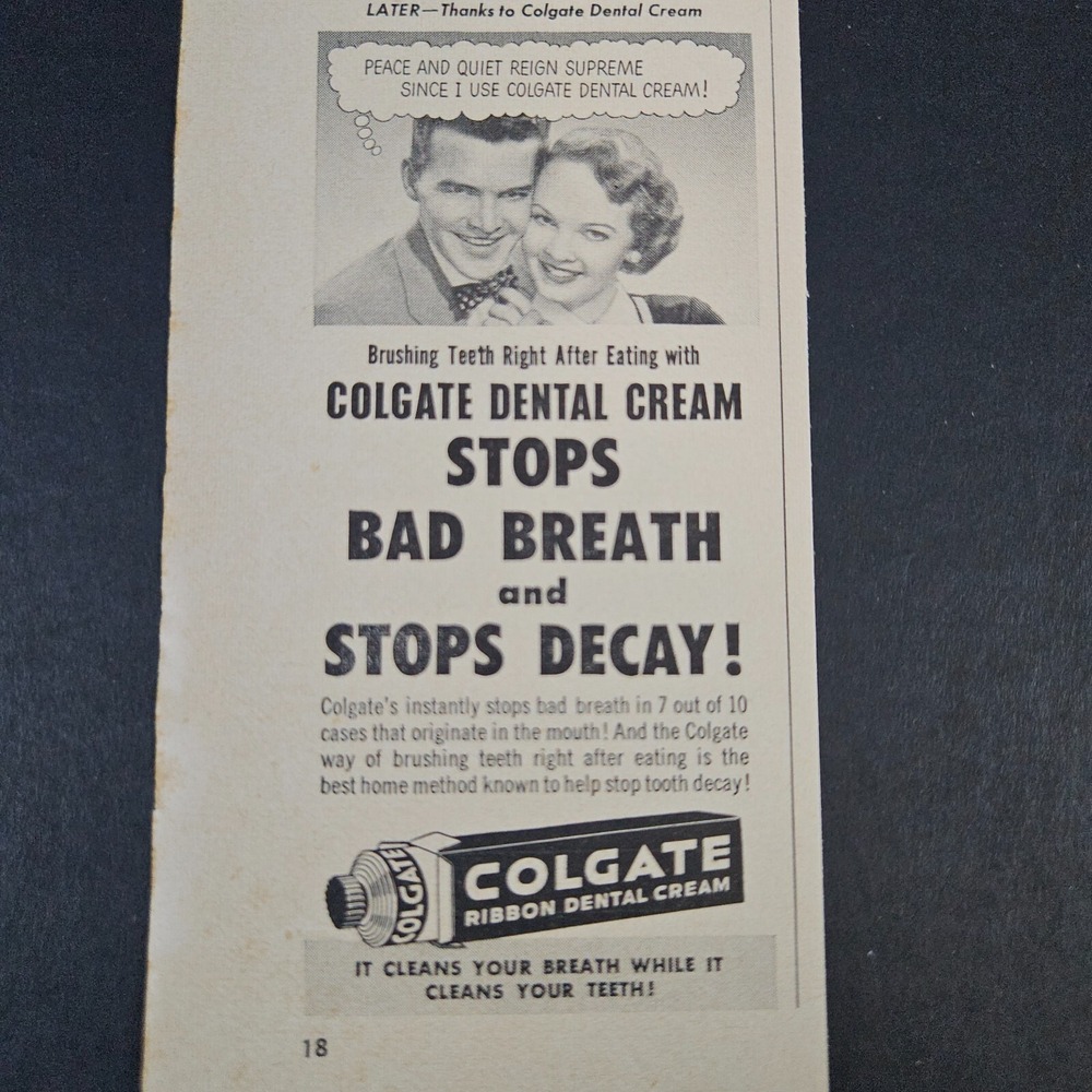 1953 Colgate Ribbon Dental Cream Vintage Print Ad Comic Strip Arguing Couple